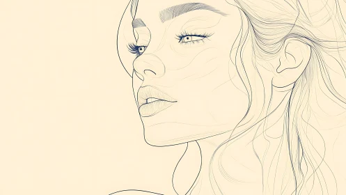 Whisperline portrait of a dreaming woman in windswept curves.