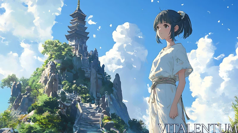 Skyward shrine steps and a quiet summer kimono dreamer.