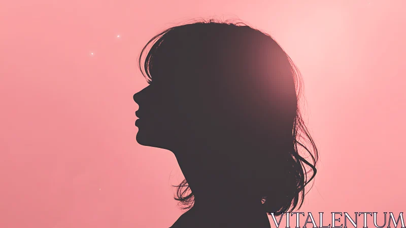Silhouette profile of a woman against uniform pink light
