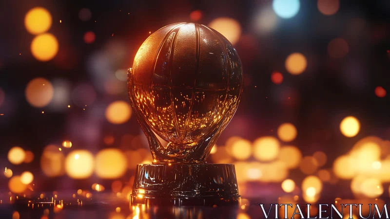 Glowing golden basketball trophy celebrates a bright victory