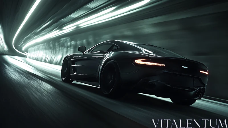 High-gloss sports coupe under tunnel light streaks in dynamic motion