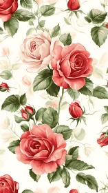 Garden Roses in Soft Botanical Illustration with Vibrant Blooms