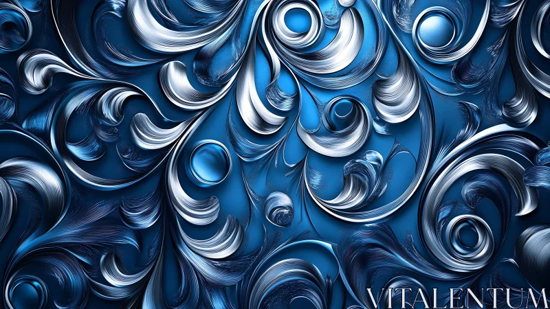 Parametric metallic filigree on blue depth-mapped substrate.