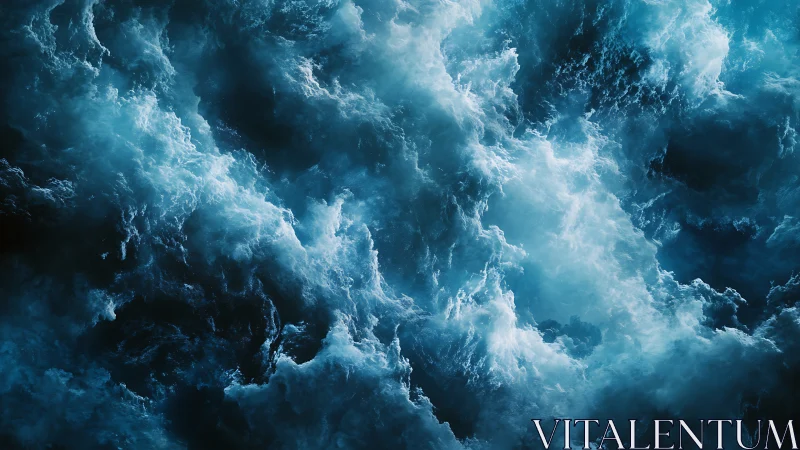 Stormlit ocean clouds swirling in deep blue mystery.