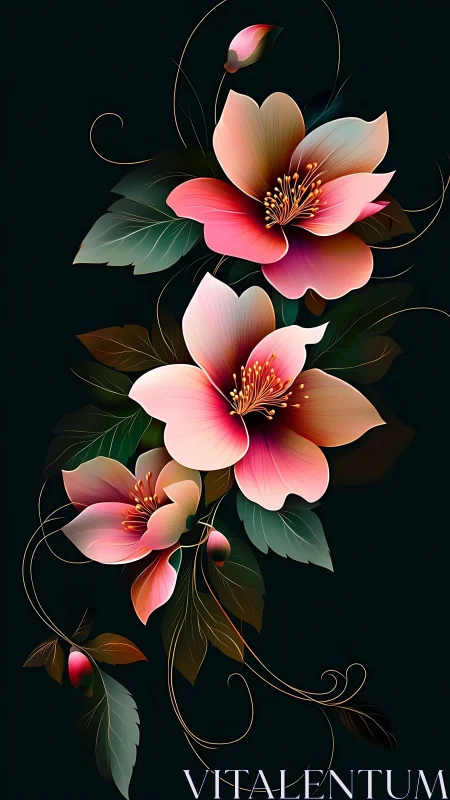 Luminous Botanical Arrangement: Gradient Magnolias Against Deep Tonal Background.