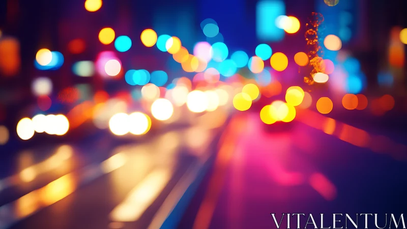 Neon city traffic bokeh with saturated dusk color gradients.