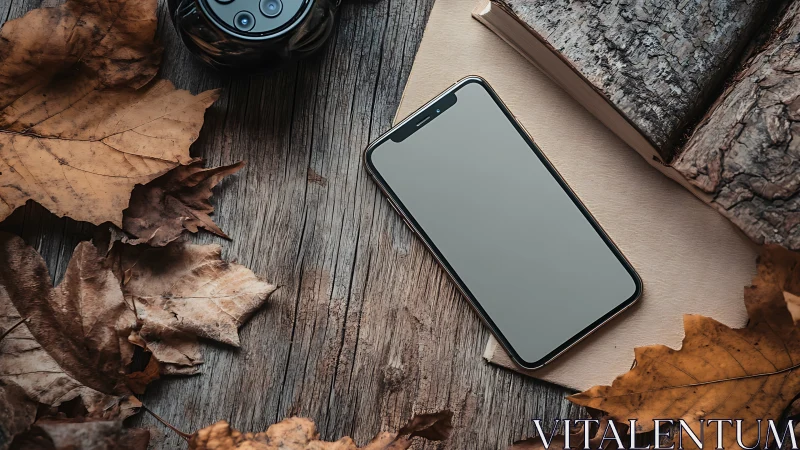 Smartphone Flat Lay with Autumn Leaves and Books