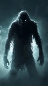 Nocturnal wraith creature in backlit misty silhouette.