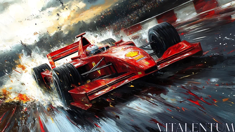 Dynamic Formula One car painted with expressive motion strokes
