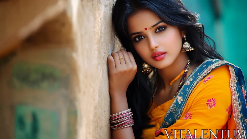 Elegant Indian Woman in Traditional Saree with Vibrant Colors.