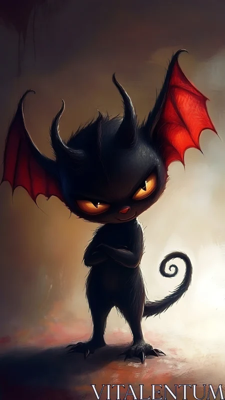 Impish bat-winged creature with glowing amber eyes.