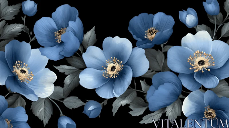 Delicate Blue Blossoms Dance Against Darkness.