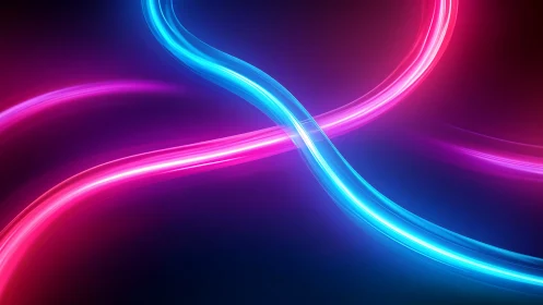 Dual neon light trails crossing over deep gradient field