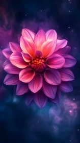 Starlit dahlia blooming like a nebula-hearted lantern.