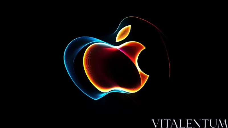 Neon apple silhouette formed by flowing light trails.