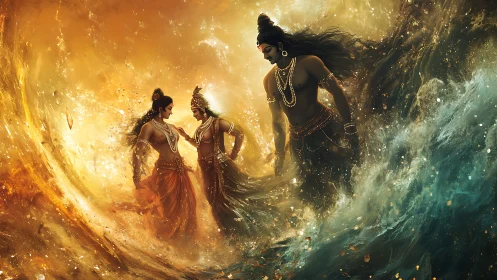 Celestial warriors trade secrets where fire meets the sea