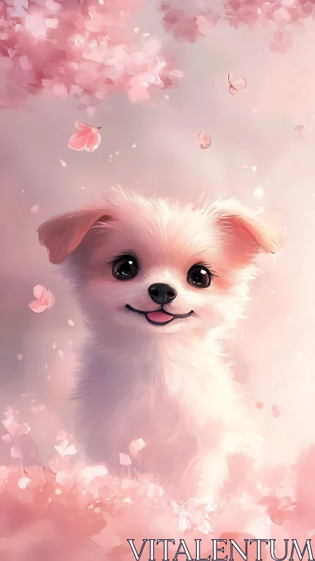 Blossom-bright puppy delight in a dreamy pink petal cloud.