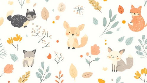 Playful woodland fox friends in a soft autumn garden.