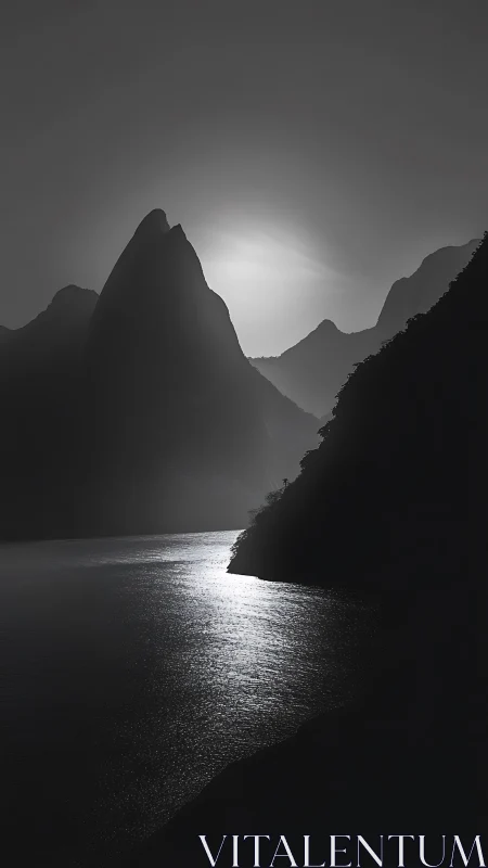 Backlit mountain silhouettes frame a reflective nocturnal inlet