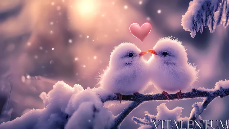 Two Fluffy Birds Share Love in Snowy Winter Wonderland