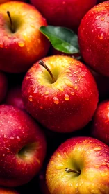 Dewy crimson apples lean into the light like glossy lanterns