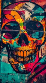 Neon skull graffiti exploding with saturated street color.