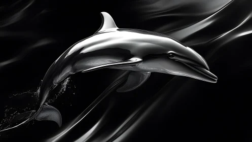 Chromed dolphin sculpture rendered in high-gloss 3D realism