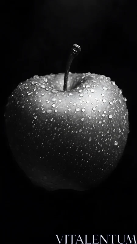 Midnight apple gleams under silver droplets of shadow.