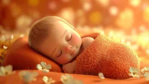 Golden nap time with a softly glowing, dreaming baby.