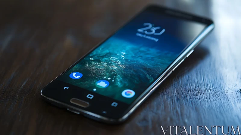 Smartphone Lock Screen Display on Wooden Surface.