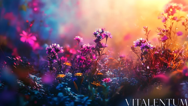 Luminescent Wildflower Garden with Chromatic Light Diffusion.