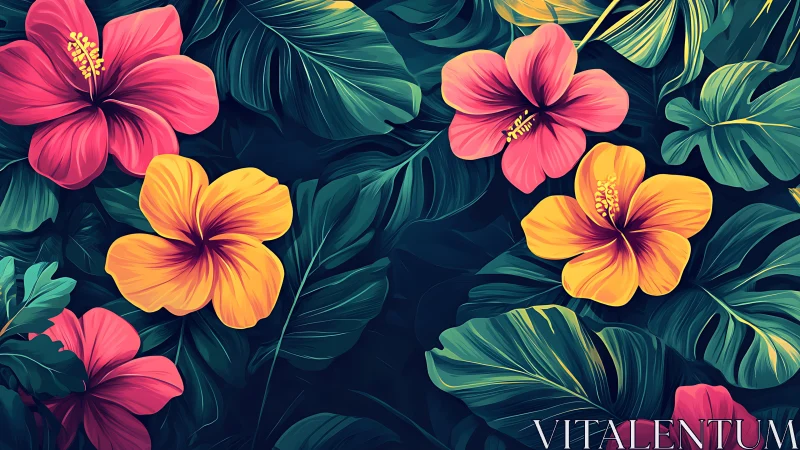 Vibrant Hibiscus Garden in Blooming Tropical Paradise.