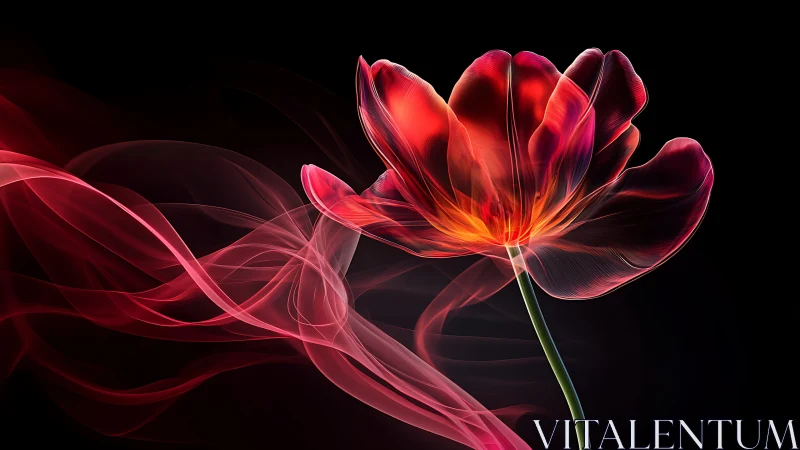 Neon Flower Bloom Against Dark Background. Digital Light Art.