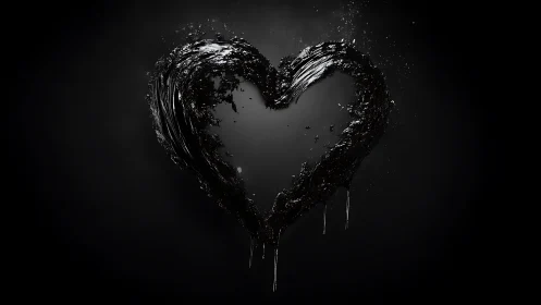 Water heart shape frozen in darkness