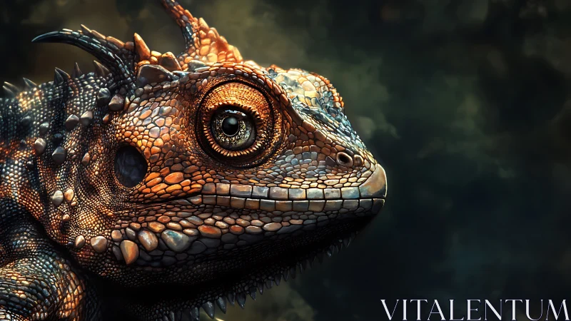 Copper-scaled dragon lizard studies the stormy twilight air