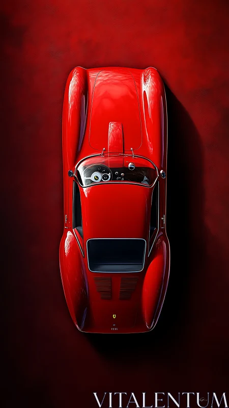Overhead view presents streamlined red classic roadster