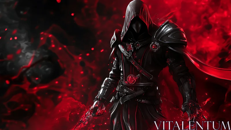 Hooded dark mage commands swirling crimson shadow energy