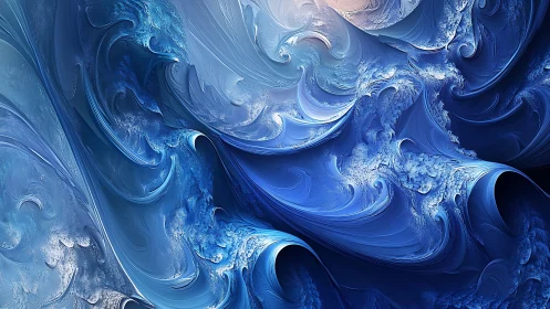 Fractal ocean waves in luminous swirling blue motion.
