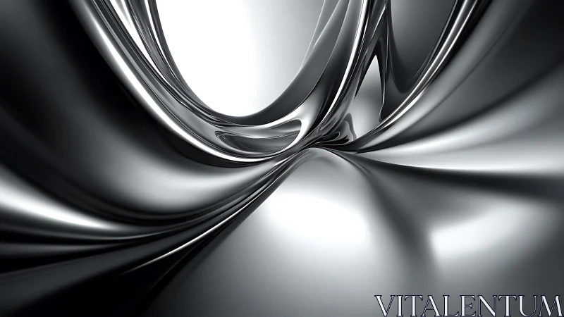 Futuristic abstract metallic curves in monochrome digital art.