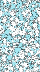 Dense pattern of blue and white cartoon animal outlines.
