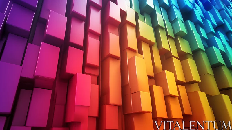 Colorful 3D blocks rise in a warm rainbow wave of depth
