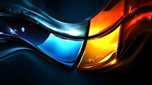 Abstract Digital Windows Logo with Blue and Orange Light Effects.