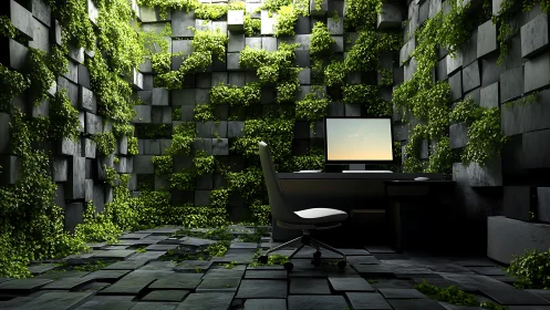 Modern workstation sits in lush geometric indoor garden