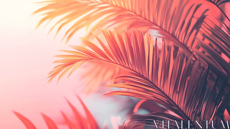 Sunlit palm fronds rendered in soft neon gradient lighting
