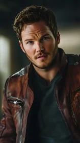 Rugged leather-clad wanderer holding a quiet, piercing gaze.