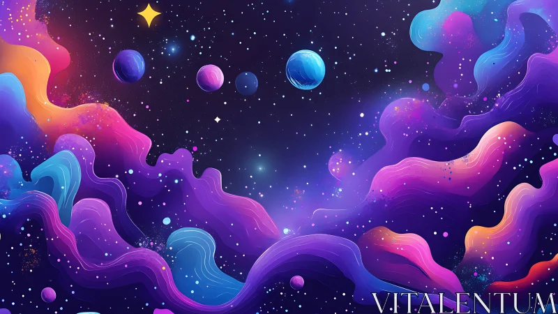 Nebular gradients sculpt a stylized cosmic panorama in orbit