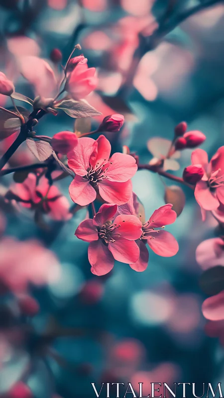 Delicate Pink Blossoms Dancing in Soft Turquoise Light