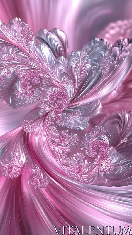Shimmering pink fractal petals flow in elegant metallic light
