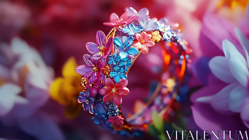 Chromatic macro study of jeweled floral ring architecture.