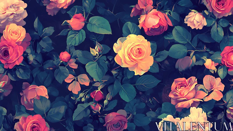 Vibrant Roses Against Dark Canvas.